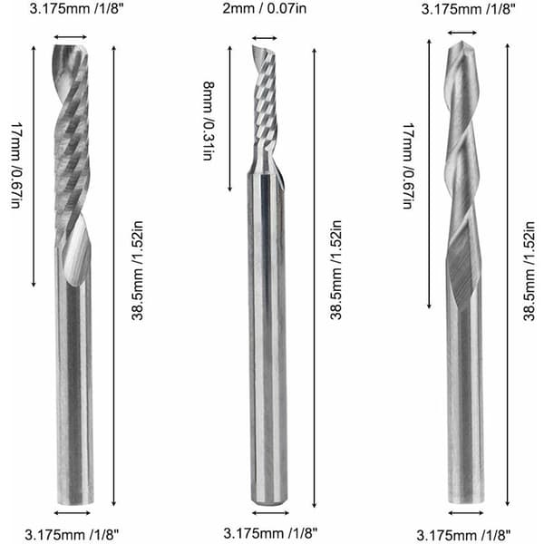 12 st volframkarbidfräsar, 4 st 1/8\" CNC-frässtift dubbla