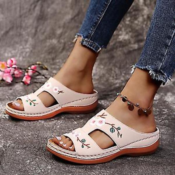 Damskor Ortopediska Bloom Sandaler Öppna Tår Plattformtofflor Sommar Strand Gummi Mjuk Sula (38 Beige)