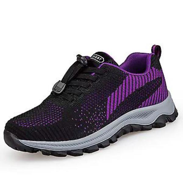 Damskor för löpning med andningsbart nät, halkfria sneakers för fitness, sport, gym, jogging, tennis (37 svart)