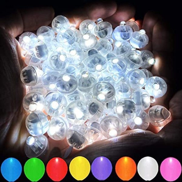 100 flerfärgade LED-ballonglampor, blinkande cirkulära mini-LED-lampor, lämpliga för ballonger till påsk, födelsedagsfester, bröllop