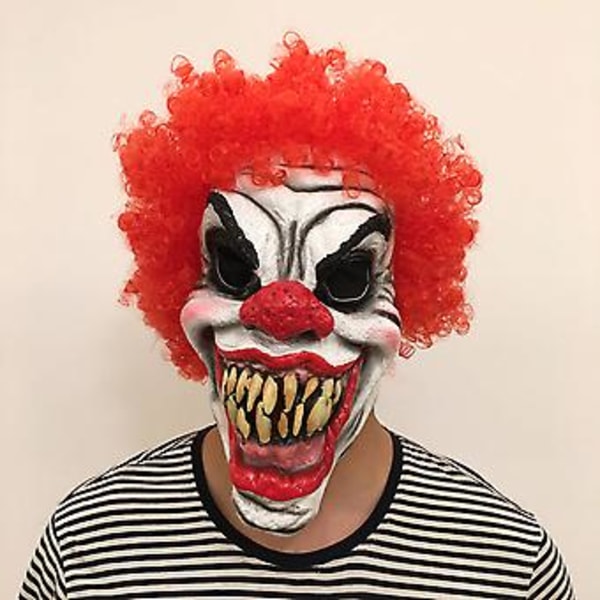 1 st Clownmask med Framstående Tänder i Latex, Läskig Ansiktsmask, Huvudmask, Halloweenfestrekvisita