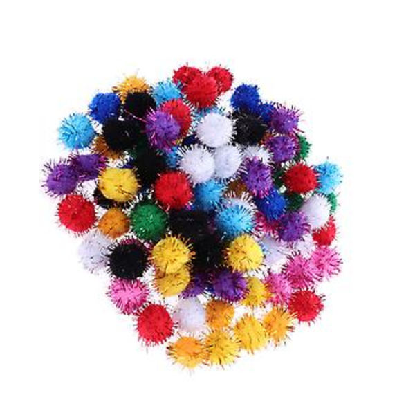 200 st i 1 förpackning 3CM Färgglada Pompom Jul DIY Handgjorda Material Glitter Plyschboll DIY Hantverk Tillbehör Fluffiga Bollar Rekvisita (Blandade Färger)