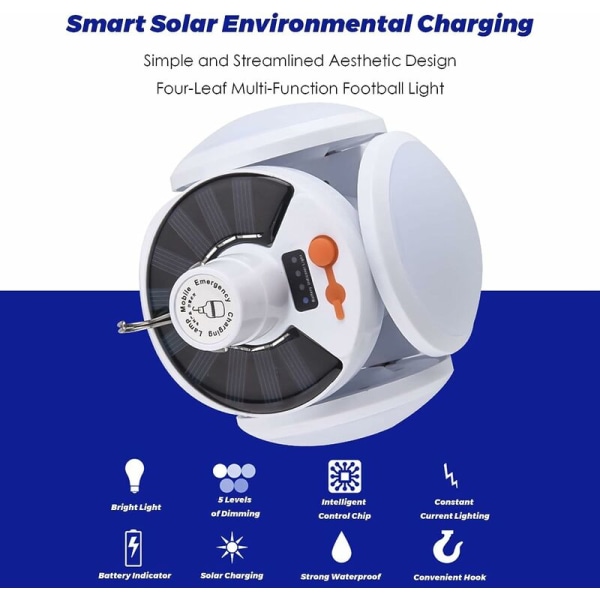Solar LED Camping Light USB Uppladdningsbar med 4 hopfällbara lampor Lea