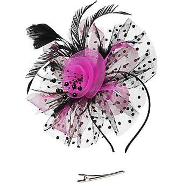 Fascinatorhatt med blommor, nätband och pärlor på ett hårband - Festlig huvudbonad - Svart