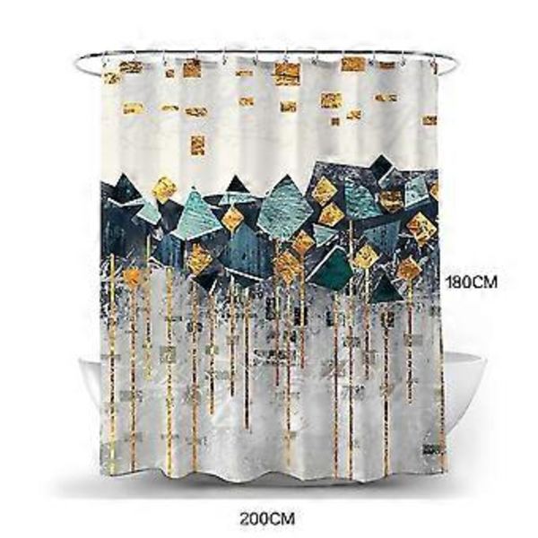 Modern geometrisk duschdraperi konst badrum vattentät gardin (180x200cm beige)
