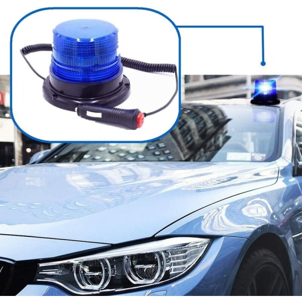 (Blått Lys) 12V LED Strobelys Magnetisk Blinkende Nødlys Sig