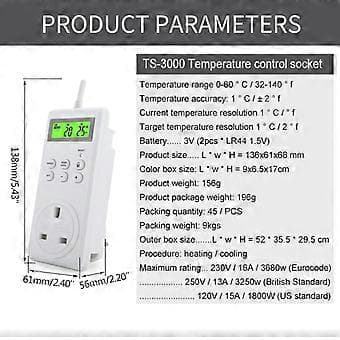 Termostat Timer Socket LCD Digital Temperaturkontroller Socket Outlet Med Timerbryter Sensor Probe Oppvarming Kjøling US