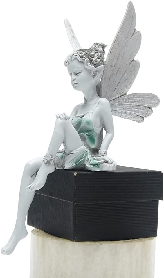 Siddende fe-statue til haven, fe-statue i harpiks til haven