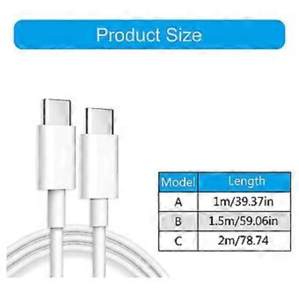 USB C til USB C Kabel Hann til Hann Kabel Støtter 100W Lading Synkroniseringsdataoverføringskabel 10Gbps for Elektroniske Enheter 2m