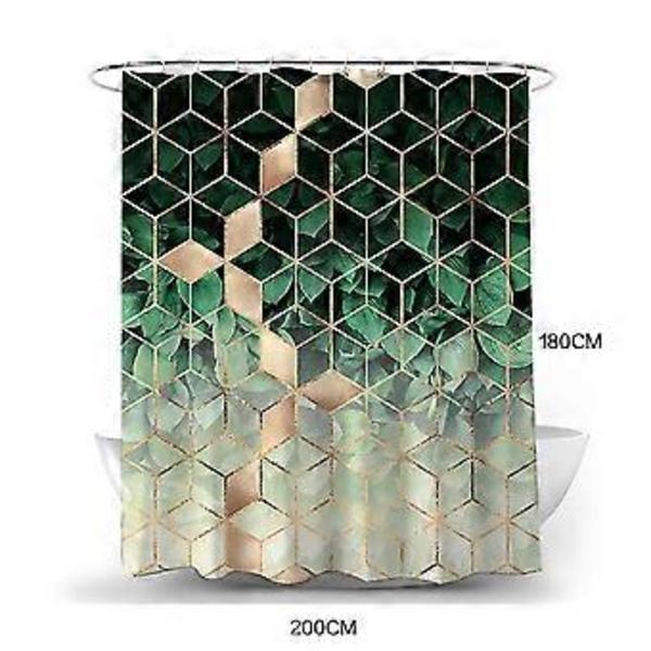 Modern geometrisk duschdraperi konst badrum vattentät gardin (180x200cm grön)