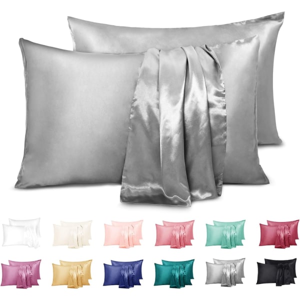 Set med 2 örngott satin, (mörkgrå), 51 x 66 cm, Microfiber S