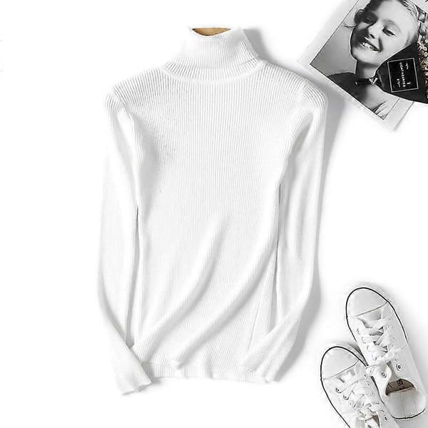 Casual strikket turtleneck sweater til kvinder, moderigtig slim stretch indvendig pullover Black