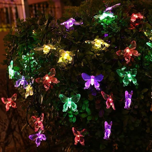 Solcellelyslenke, 5 meter solcelle LED-lyslenke 20 sommerfugler