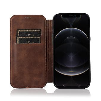 iPhone 12 Pro Max Etui Læder Wallet Flip Telefon Etui Brown