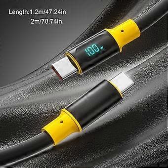 Snabb PD100W Strömkabel Snabbladdningskabel Stöder 480 Mbps Datasynkronisering med Dubbla USB C-gränssnitt Svart Black B