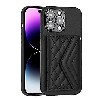 För iPhone 14 Plus Romdisk Textur Kortfack RFID Telefonfodral med Lång Snodd Black