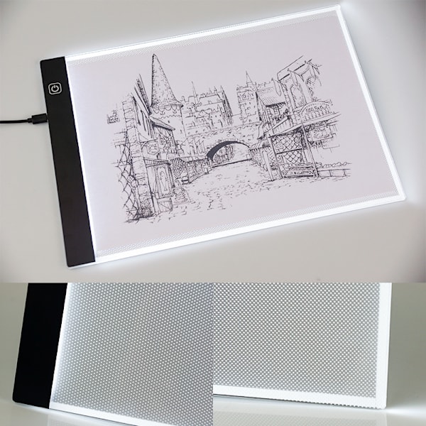 LED tegnebrett for skissering og kopiering, lite A4 lysbrett med tre dimmenivåer og USB, DIY diamant tegnebrett for anime SMALL A4