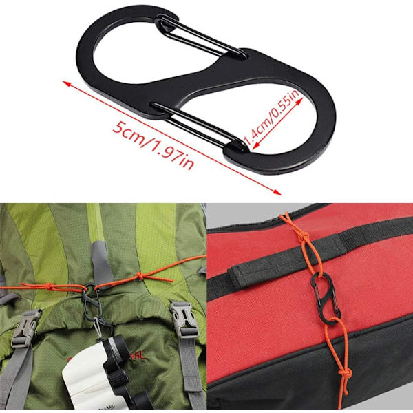 20 Stycken—Svarta Mini S-formade Karbinhakar Aluminiumlegering Cara