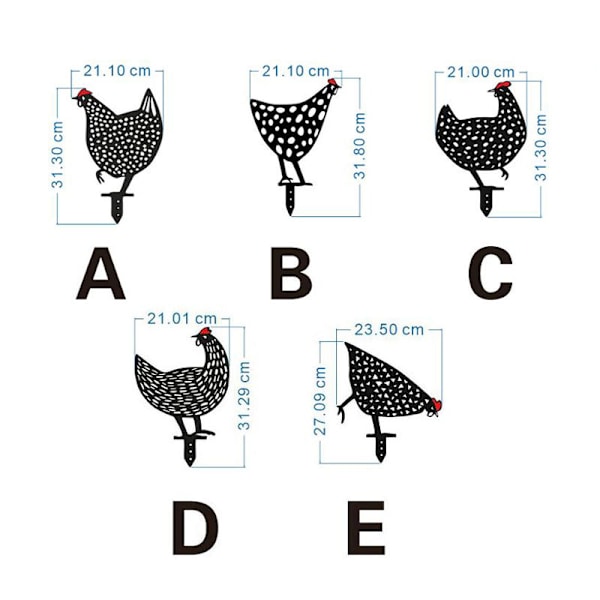 Set med 5 metall trädgårdsfigurer-Höns Design-Handgjord-Trädgårdsdekor