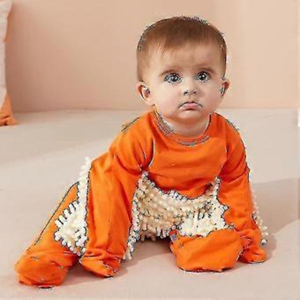 Baby Pojkar Flickor Rengöring Mopp Romper Baby Mopp Kläder Långärmad Krypande Kläder Overall Bomull Spädbarn Mopp Kostym (80cm Orange Vit)