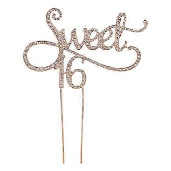 Sweet 16 Kaketopp 16-årsdag Temafester Med Rhinestone Dekor En Gullfarget Gold