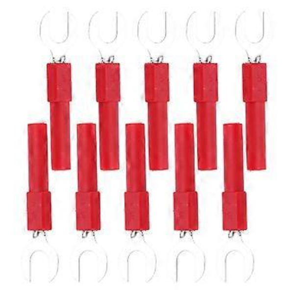 10 st gaffelspadkabelkontakter i mässing 6 mm/0,2 tum Y-typ 4 mm/0,2 tum hål bananplugg 30 Vac?60 Vdc maximalt 10 A röd ( )