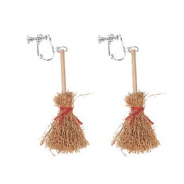 Ett par häxbroomsörhängen Halloween Roliga Öronklämmor Naturligt Handvävda Öronlösa Örhängen för kvinnor Flickor