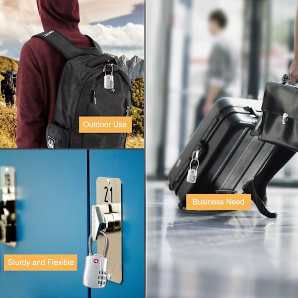 [2-pack] TSA-bagagelås, 3-siffrigt säkerhetshänglås, kombination