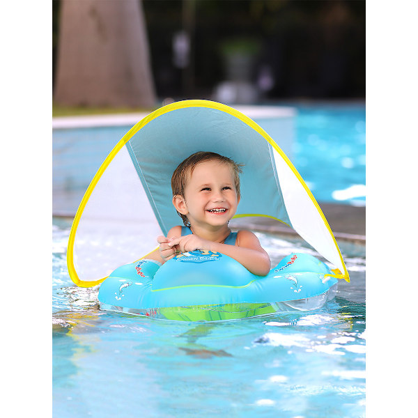 Uppblåsbar babysimring, barns simring med hopfällbart solskydd, sommarpool solskydd simring, XL XL