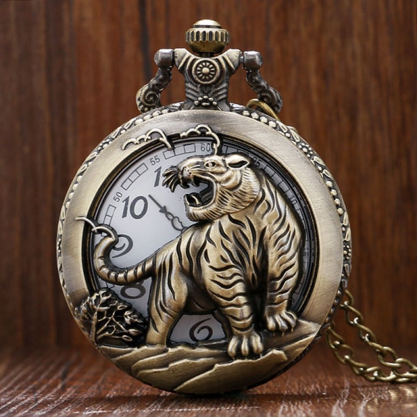 Zodiac Relief Halsband Tiger Anime Vintage Pocket Watch, Antiqu