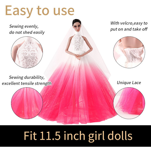 1 STK Barbie Doll Gradient Powder Bröllopsklänning Kläder och access