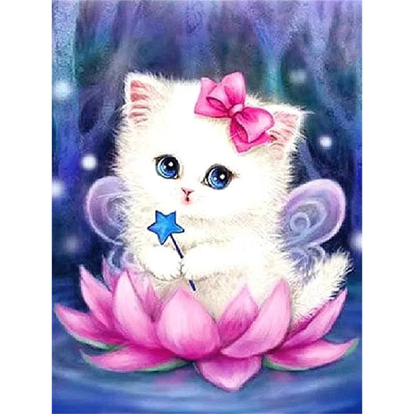 30x40cm, vit katt 5d diamantmålad rhinestones broderad canva
