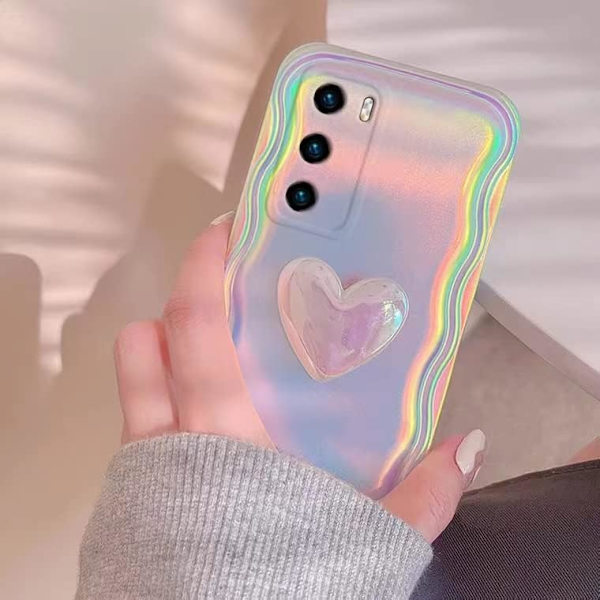 Case till iPhone 12, Färg Laser Rosa med dekorativt hjärta, Multi