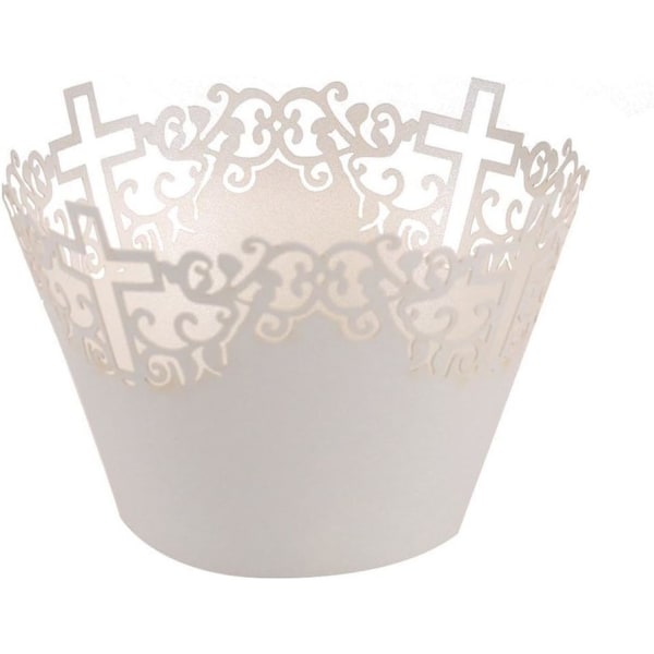 50 x Cupcake Wrappers - White Cross Design Paper Kuvert