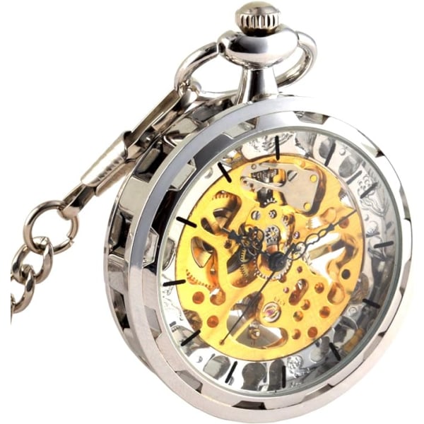 (Silver) Watch för män Specialförstorare Mekanisk handvind
