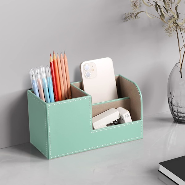 1 PC (grön) Organizer, Läderskrivbordsförvaring Blyertsutrymme