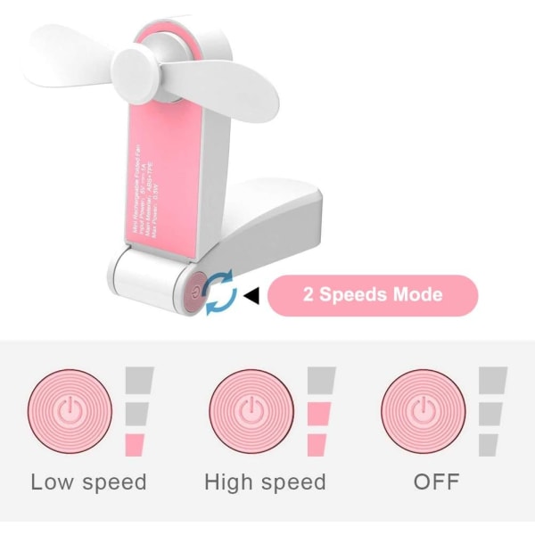 1 st (rosa) Mini Vikbar handhållen fläkt bordsfläkt, liten USB laddning