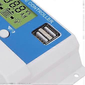 PWM Solar ladekontrollerpanel Intelligent regulator Justerbar LCD-skjerm 2 USB-porter 12V 24V Hvit 30A