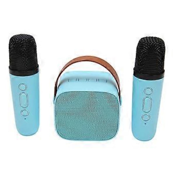 Karaoke-maskin Multifunktion Stereo Ljud Bärbar Bluetooth-högtalare med 2 Trådlösa Mikrofoner för Hemmafest KTV Blå ( )