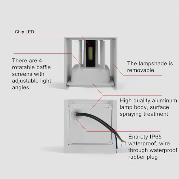 Vit 6W，1-pack LED inomhus utomhusvägglampa Modern utomhusvägg