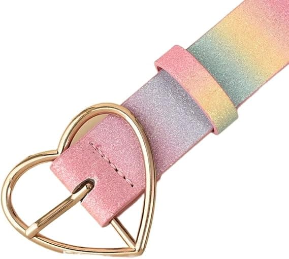 Regnbuebelte for kvinner, glitter hjerteformet justerbar spenne