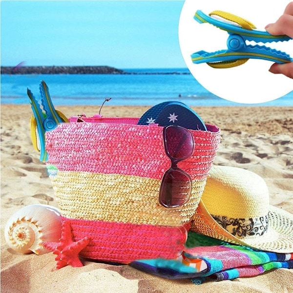 2 plastikklämmor för kläder, tofflor, strandhandduksklämmor, lämpliga för solstolar, strandstolar och hushållspooler