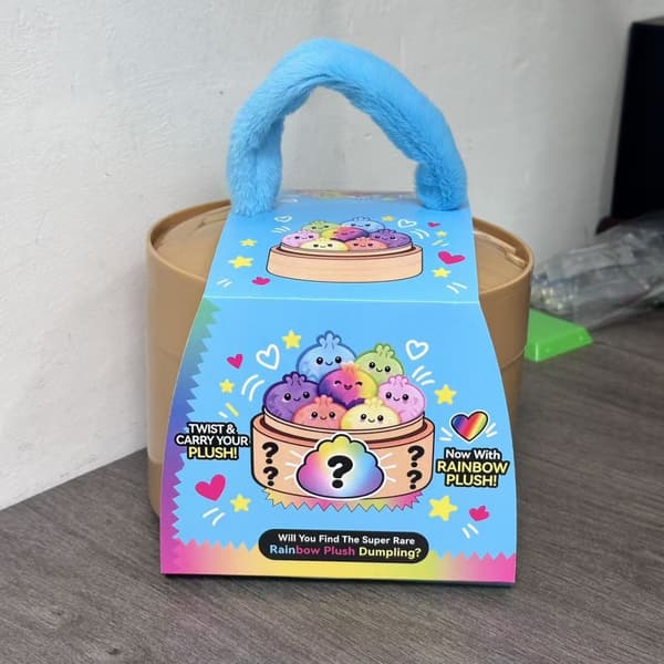 Blå soppdumpling blindbox-gosedjur – Sött presentförpackningsset med ångkorg (Överraskningsgosedjur för barn)