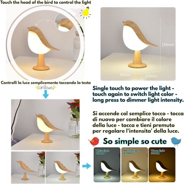 2 bordslampa trådlös, LED-sänglampa, dimbar 3-färgs Touch N