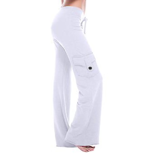 Yoga byxor med elastisk midja, knappfickor, dragsko, vida ben, svarta ga-byxor, vida ben, långa byxor, hög midja XXL olivgrön