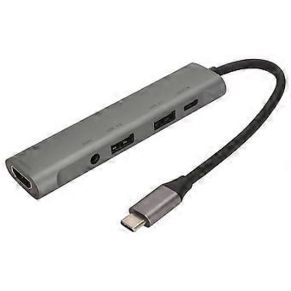 USB C Hub 4K HD Multimedia Interface-utgång PD Snabbladdning Typ C till 3,5 mm Ljud 5 i 1 Multiport-adapter ( )