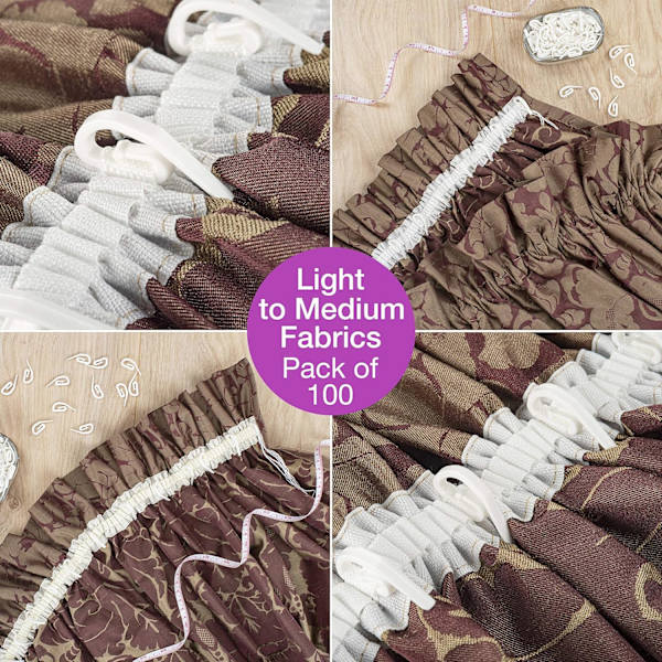 Vita Plastkrokar för Gardiner - 100-pack (28 x 12mm) Draperi/Fönster