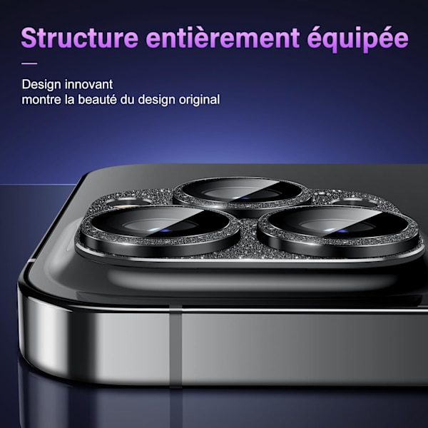 För svart iPhone 14 Pro/ iPhone 14 Pro Max kameraskydd, [One-