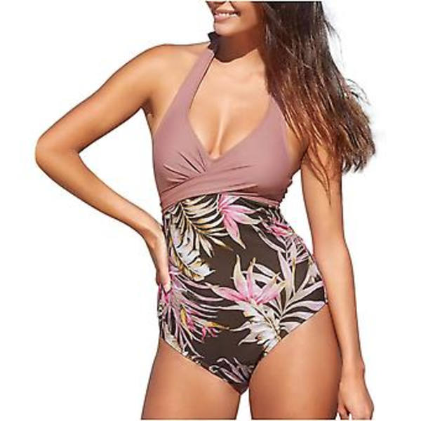 En-delad baddräkt för kvinnor, sexig hög skärning, halter, hål på sidan, monokini, rygglös jumpsuit, badkläder, färg XL