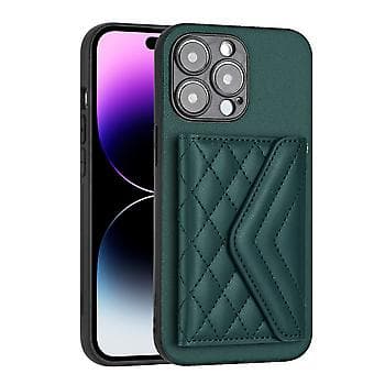 För iPhone 14 Plus Romdisk Textur Kortfack RFID Telefonfodral med Lång Snodd Green